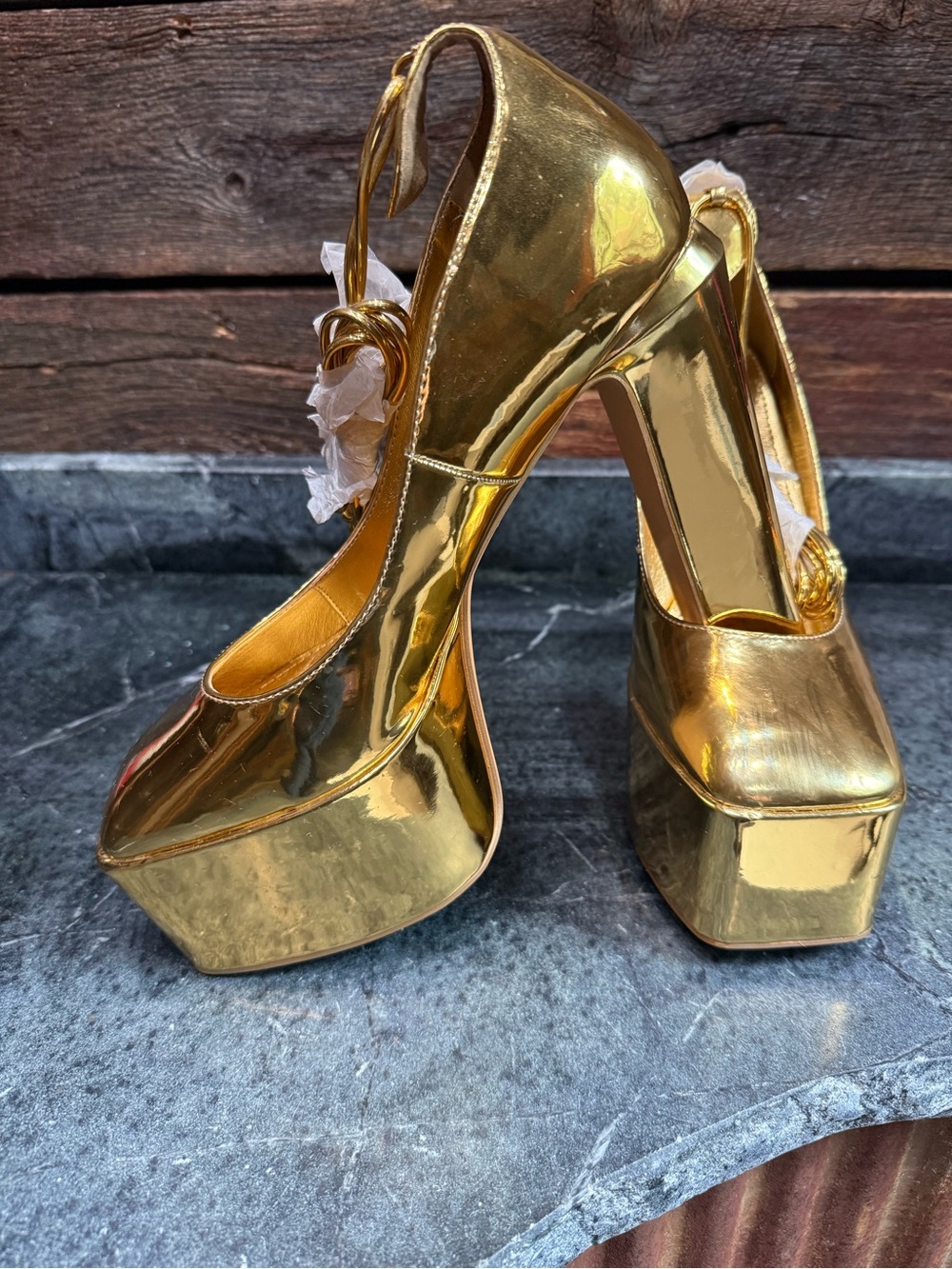 EGO Metallic Gold Platform High Heel lace-up’s